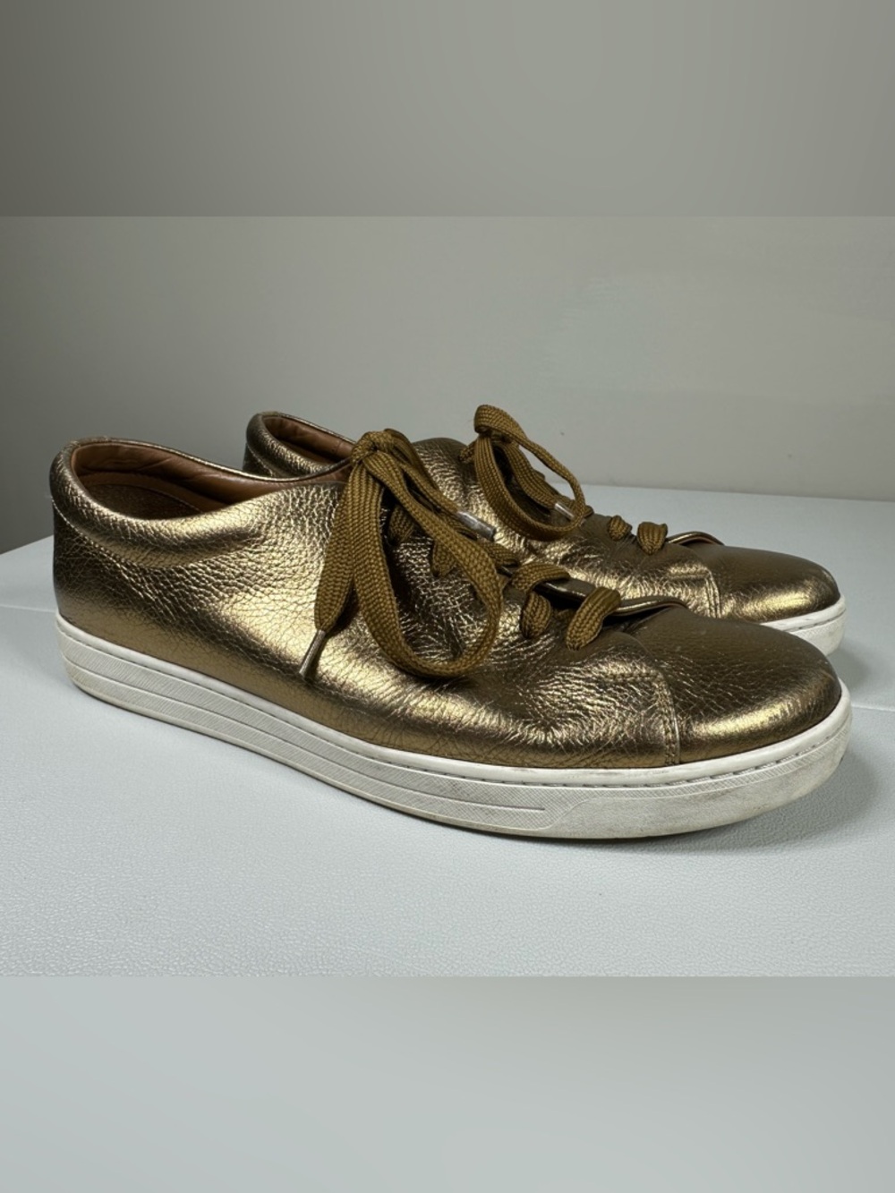 Prada Metallic Gold Buffalo Leather Sneakers - Picture 3 of 16